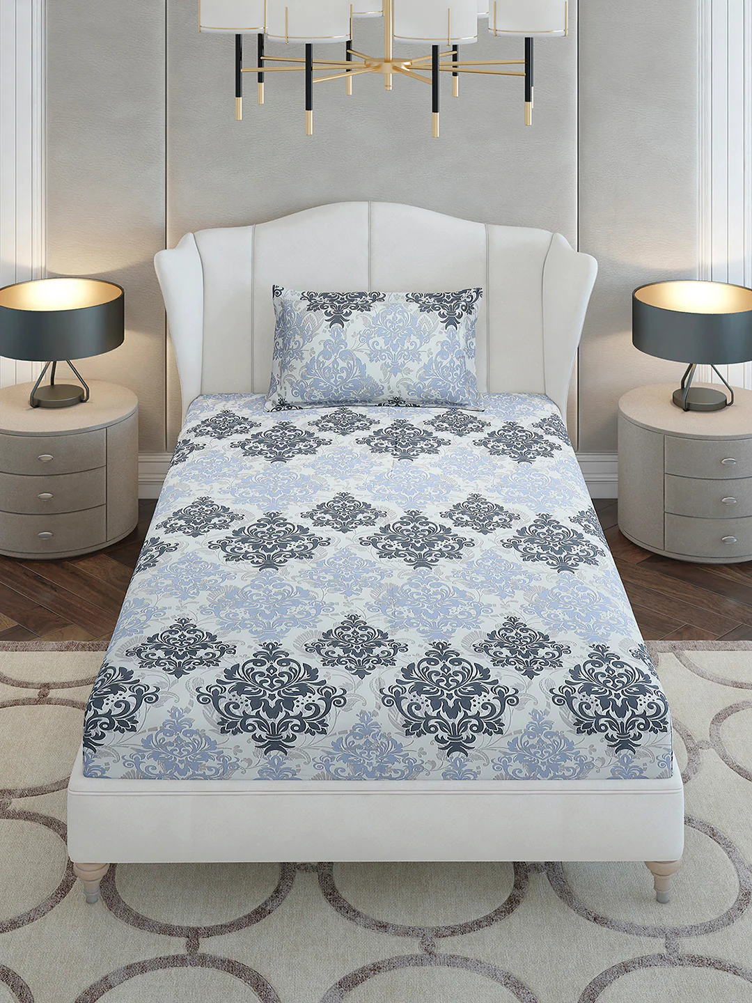 104 TC Cotton Single Bedsheet with 1 Pillow Cover (Elegance)