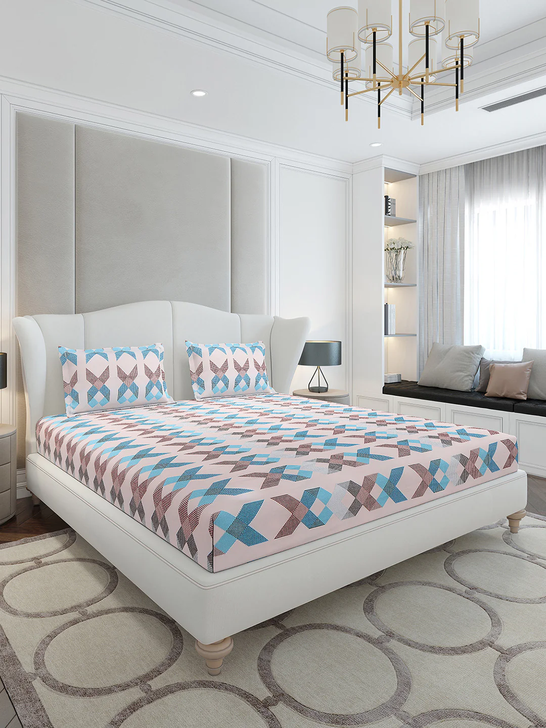 120 GSM Polyester Queen Size 1 Bedsheet with 2 Pillow Covers (Occasion)