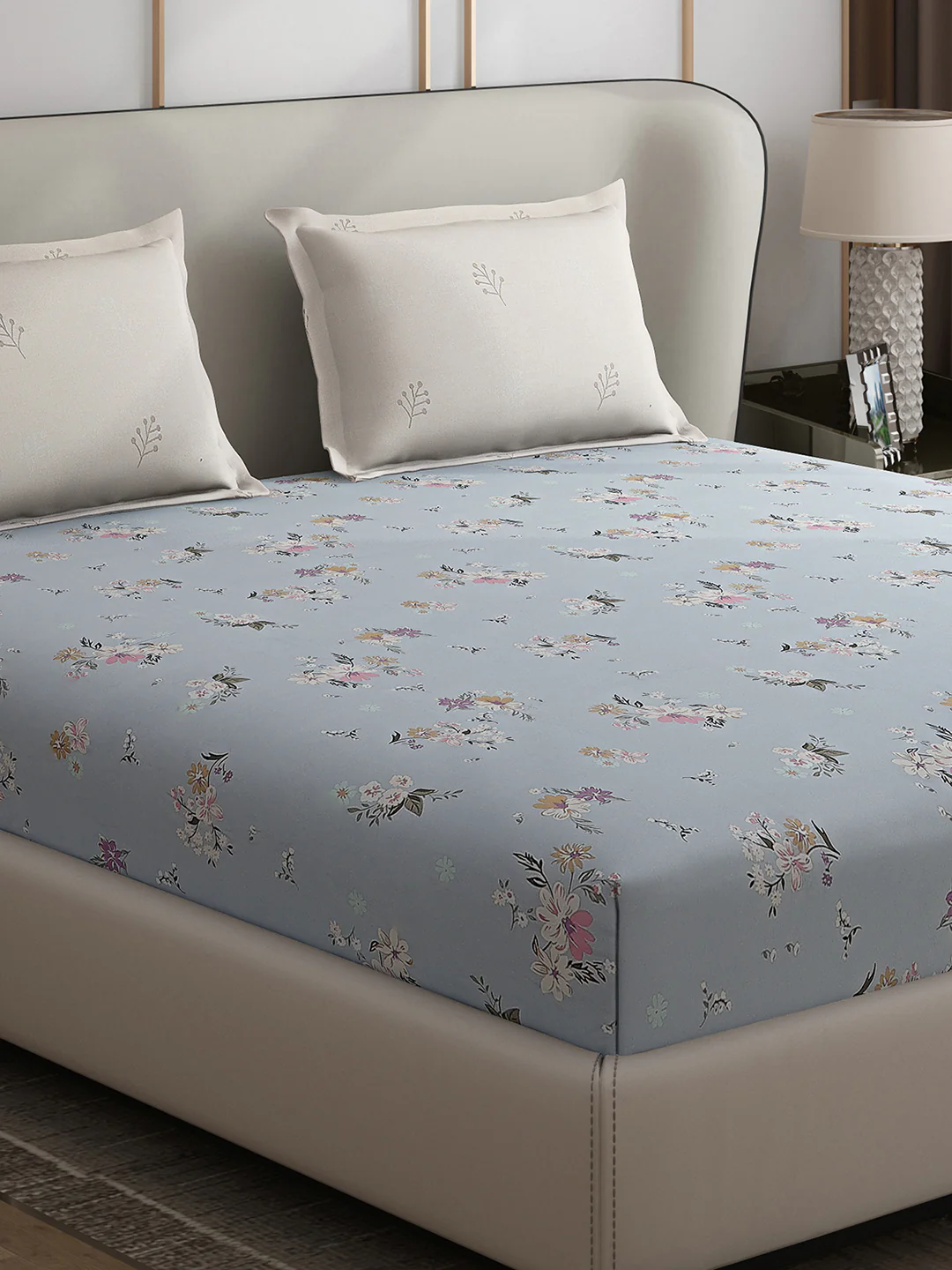 130 GSM Polyester Double Bed 1 Bedsheet with 2 Pillow Covers (Edmond)