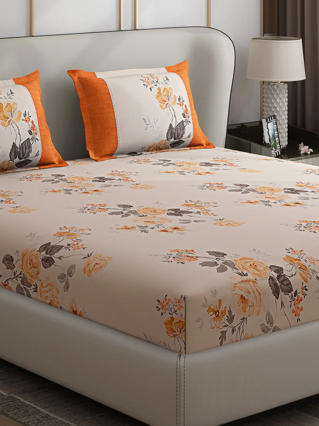130 GSM Polyester Double Bed 1 Bedsheet with 2 Pillow Covers (Essence)