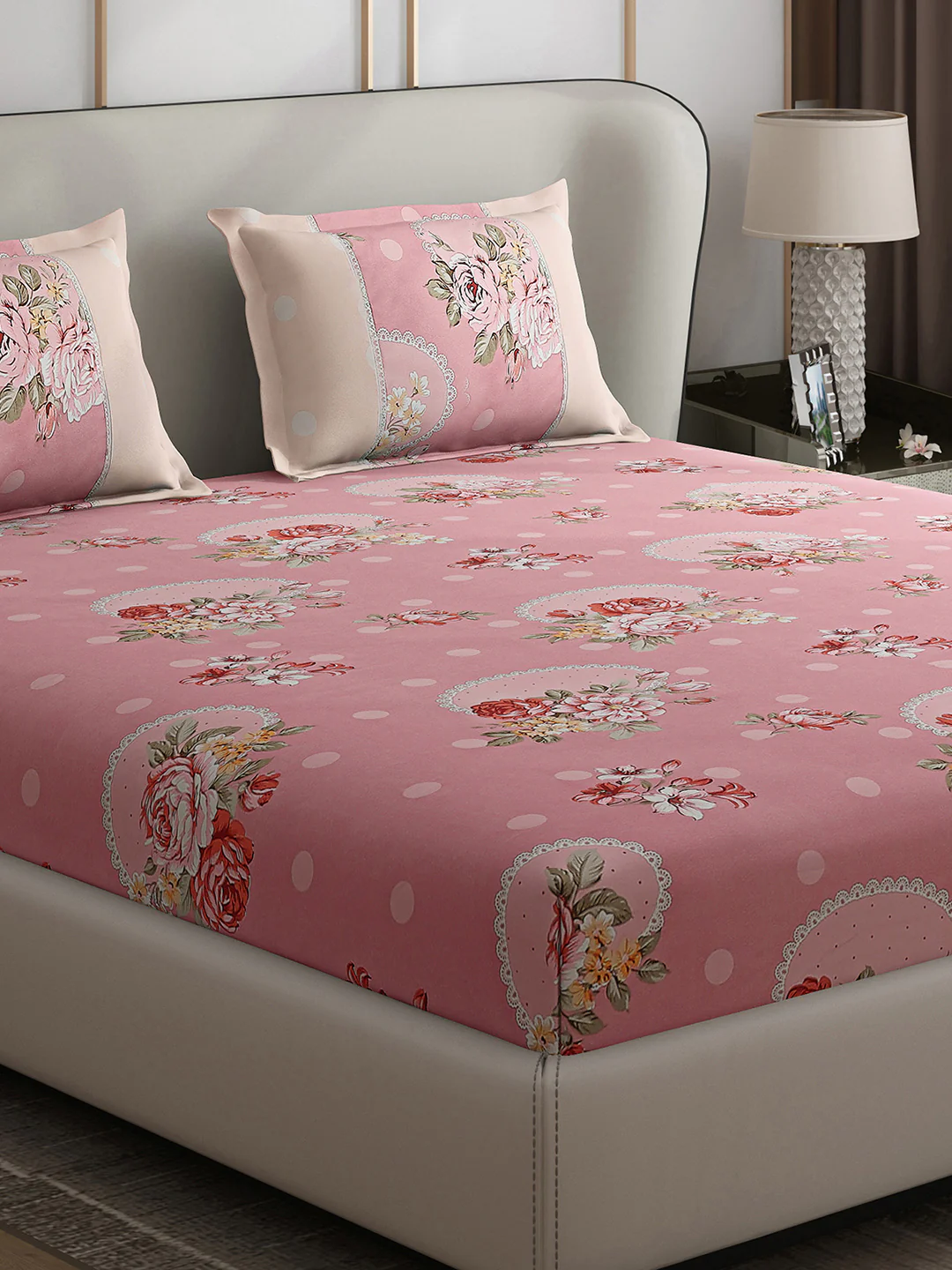 130 GSM Polyester Double Bed 1 Bedsheet with 2 Pillow Covers (Vibrant)