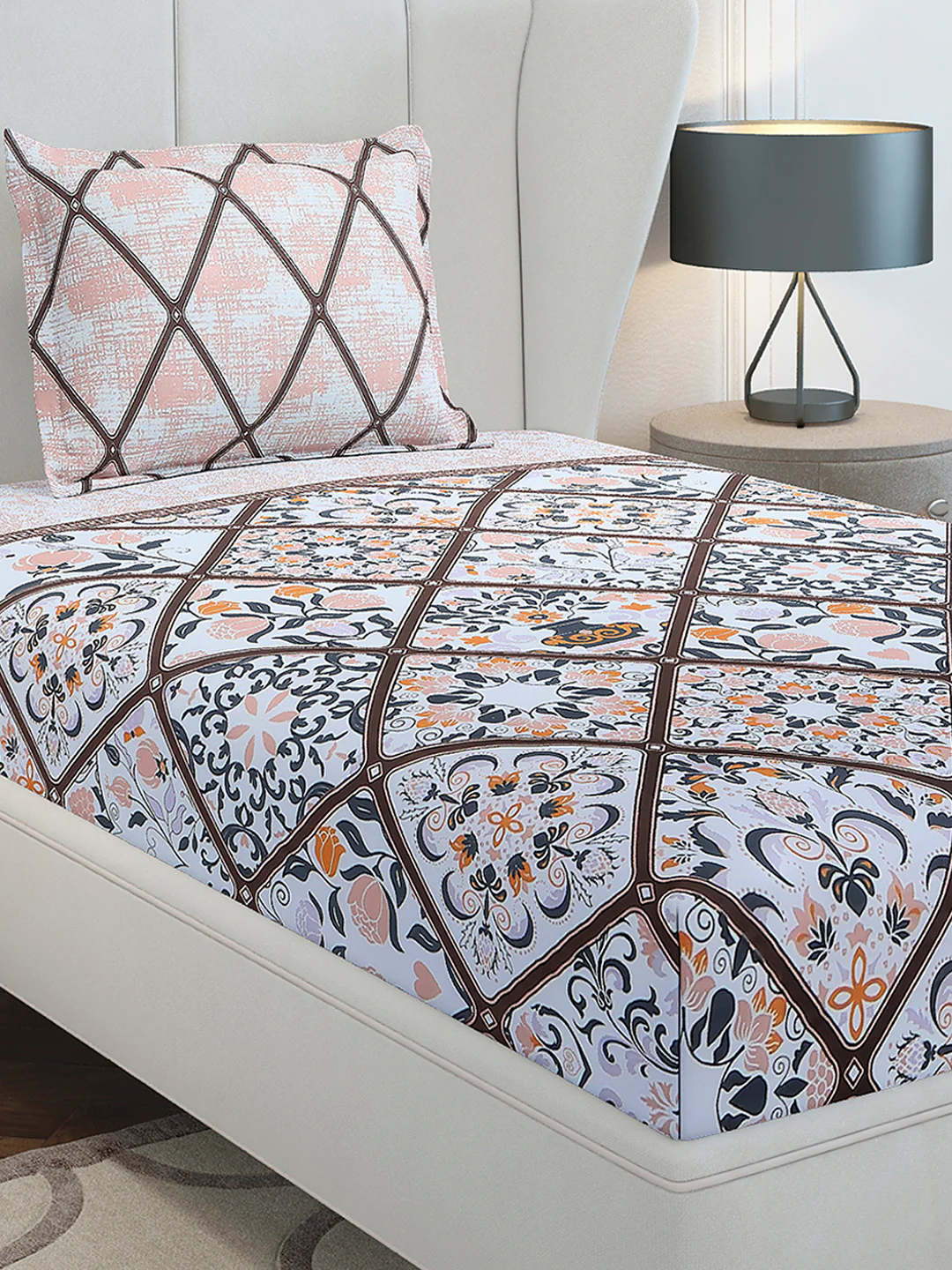 144 TC Cotton Single Bedsheet with 1 Pillow Cover (Solstice)