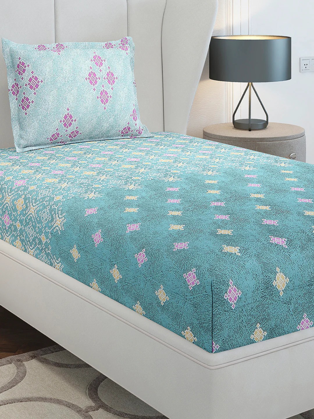 144 TC Cotton Single Bedsheet with 1 Pillow Cover (Solstice)