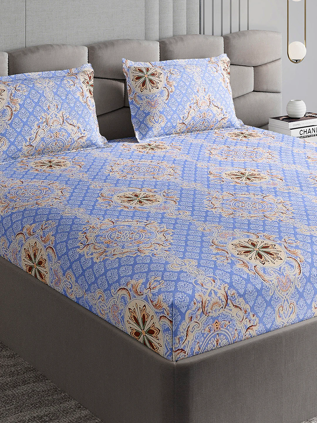 254 GSM Micro King Fitted Bed 1 Fitted Bedsheet with 2 Pillow Cover (Clare FT)