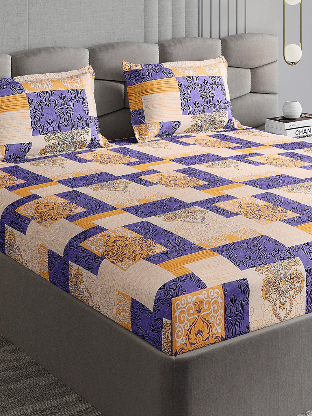 254 GSM Micro King Fitted Bed 1 Fitted Bedsheet with 2 Pillow Cover (Clare FT)