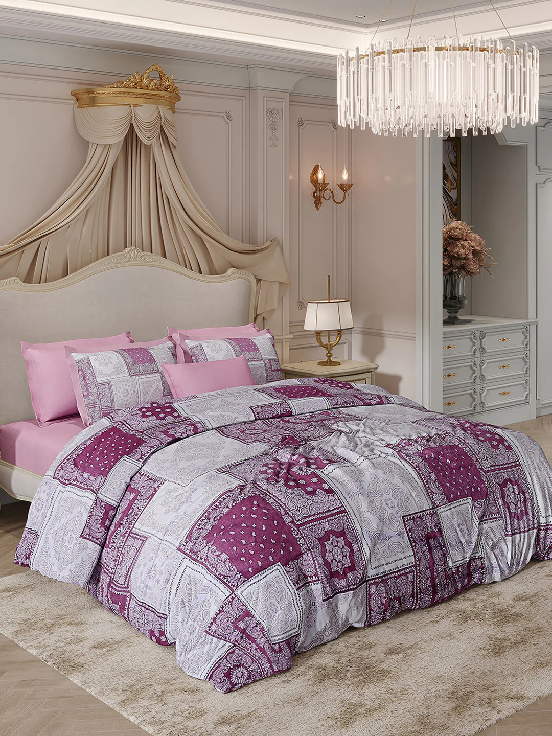 300 TC Cotton King Size Luxury 7 Pc Bedding Set (Heritage)