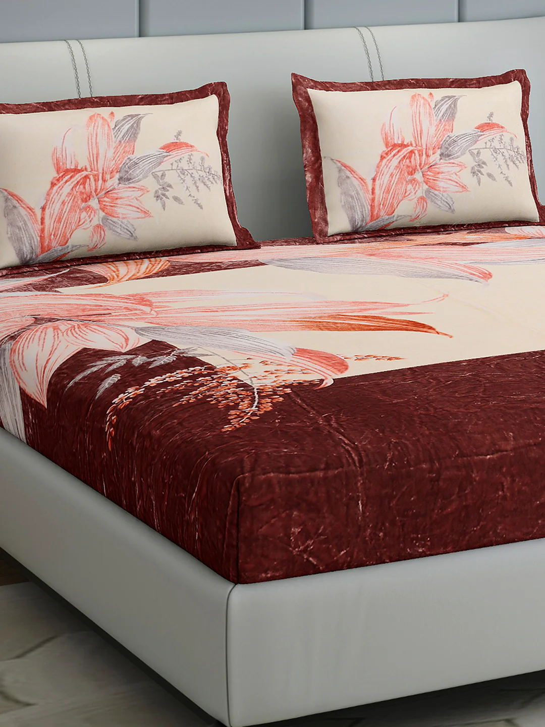 331 GSM 100% Polyester Double Bed 1 Bedsheet with 2 Pillow Cover (Miranda)