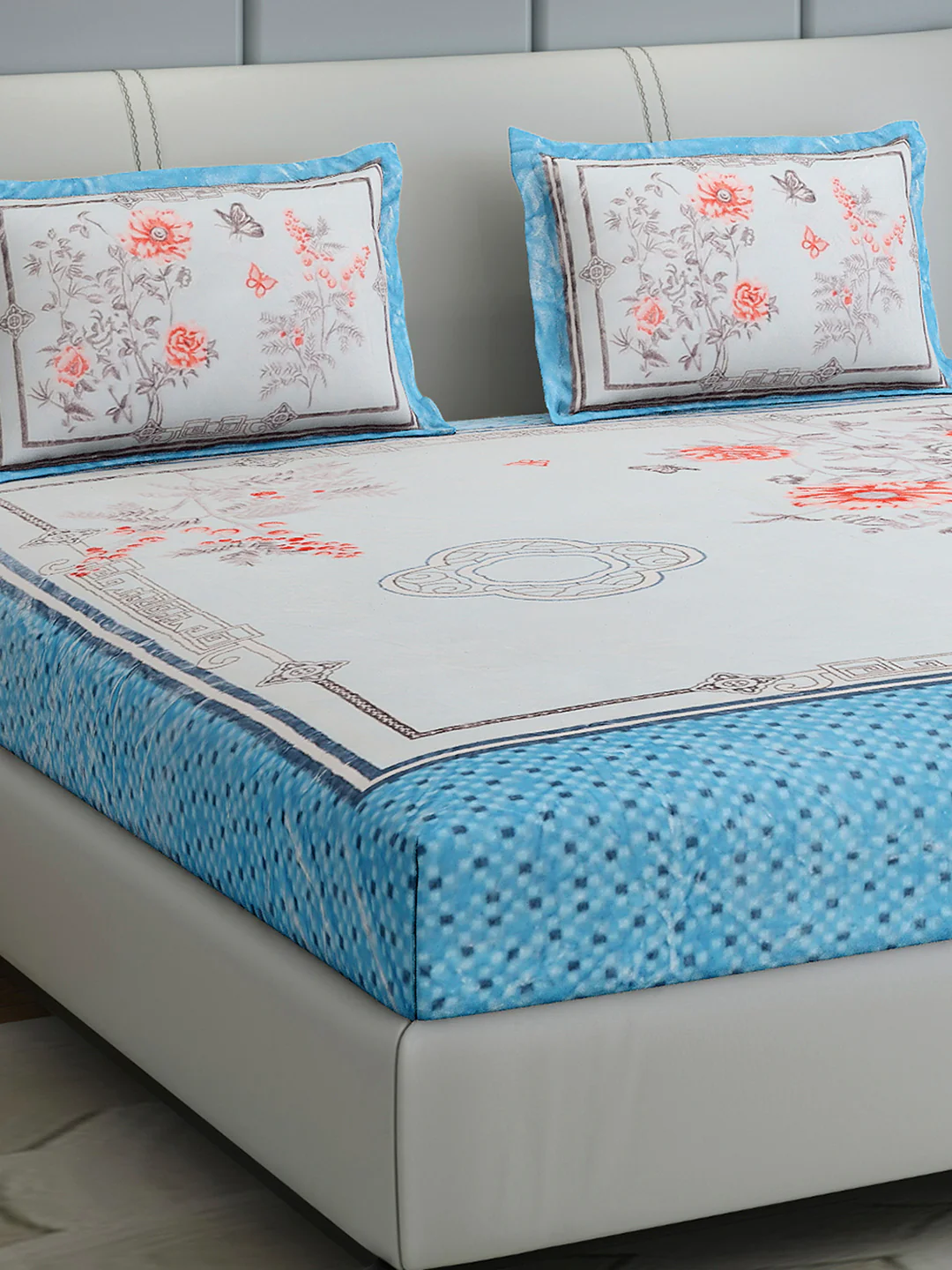 331 GSM 100% Polyester Double Bed 1 Bedsheet with 2 Pillow Cover (Miranda)