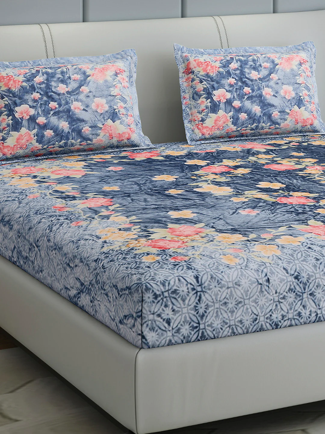 331 GSM 100% Polyester Double Bed 1 Bedsheet with 2 Pillow Cover (Miranda)