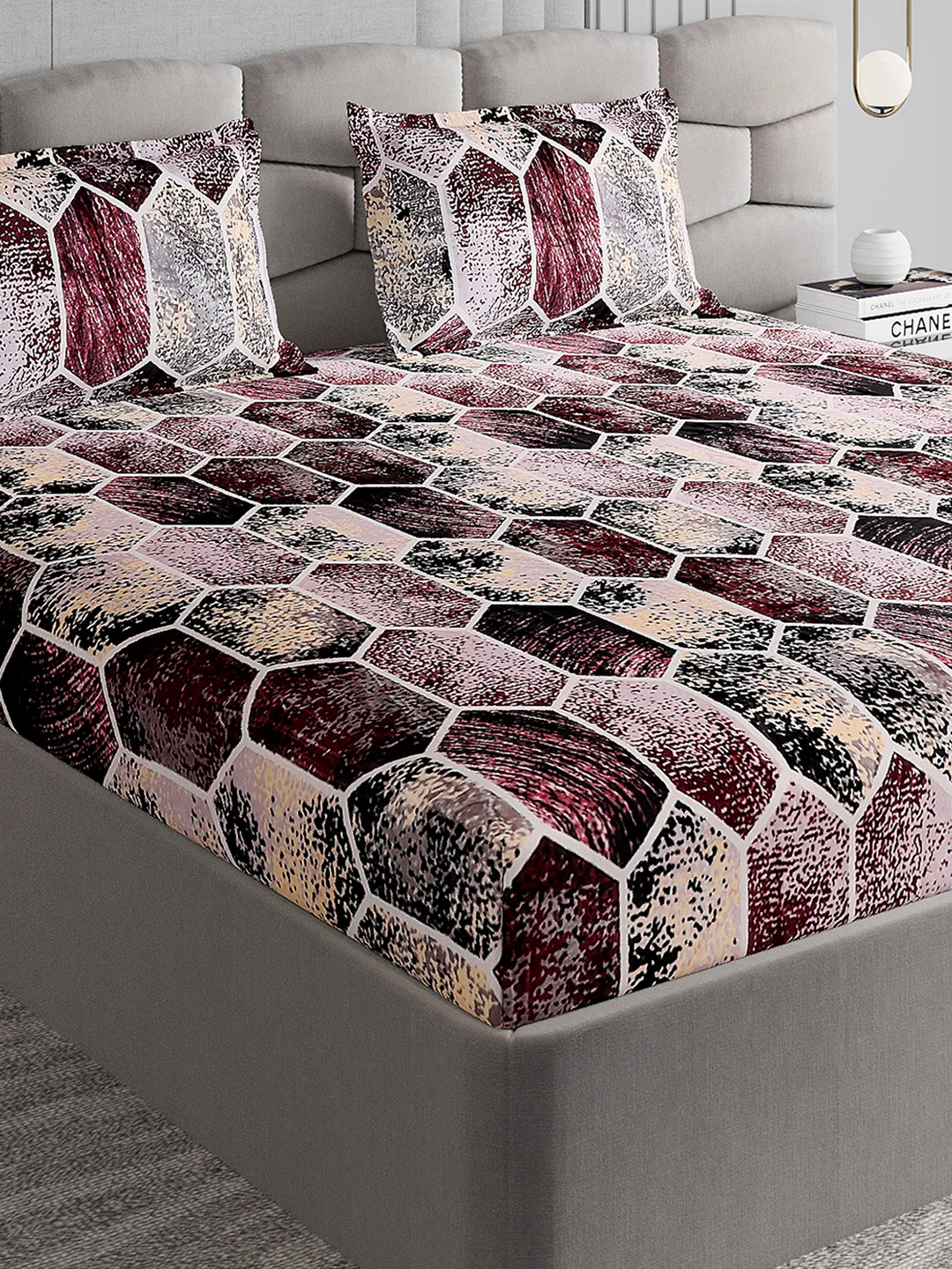 371 GSM 100% Polyester King Bed 1 Bedsheet with 2 Pillow Cover (Rubina King)