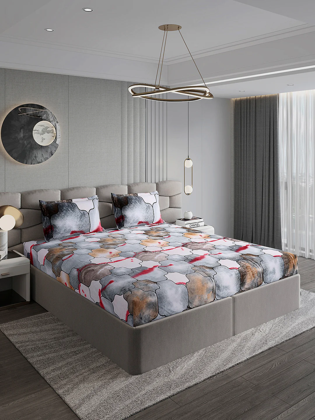 374 GSM 100% Polyester Double Bed 1 Bedsheet with 2 Pillow Cover (Impression) - Image 4