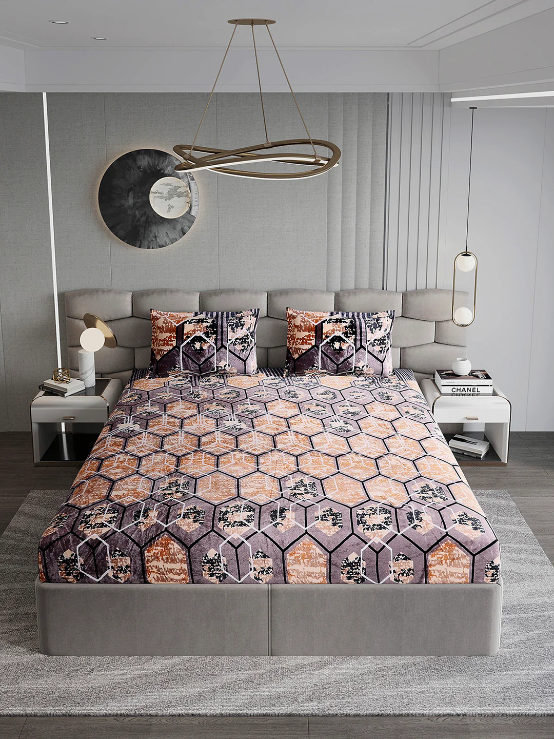 374 GSM 100% Polyester Double Bed 1 Bedsheet with 2 Pillow Cover (Impression) - Image 3