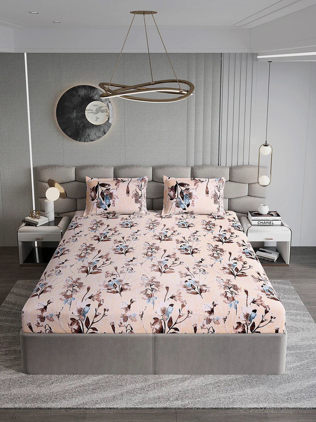 374 GSM 100% Polyester Double Bed 1 Bedsheet with 2 Pillow Cover (Impression) - Image 3