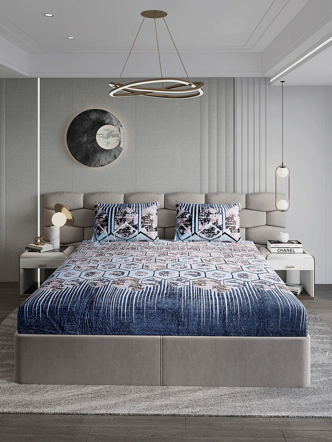 374 GSM 100% Polyester Double Bed 1 Bedsheet with 2 Pillow Cover (Impression) - Image 2