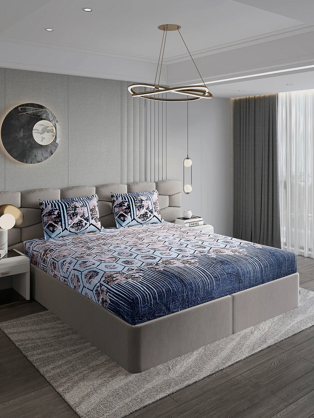 374 GSM 100% Polyester Double Bed 1 Bedsheet with 2 Pillow Cover (Impression) - Image 4