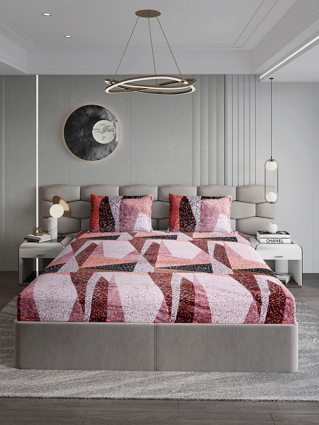 374 GSM 100% Polyester Double Bed 1 Bedsheet with 2 Pillow Cover (Impression) - Image 2