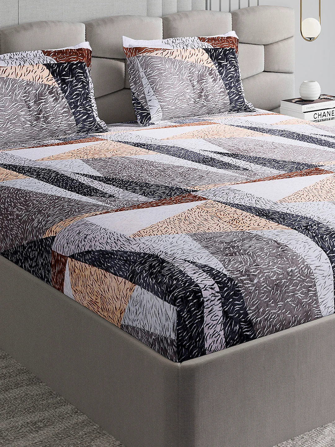 374 GSM 100% Polyester Double Bed 1 Bedsheet with 2 Pillow Cover (Impression)
