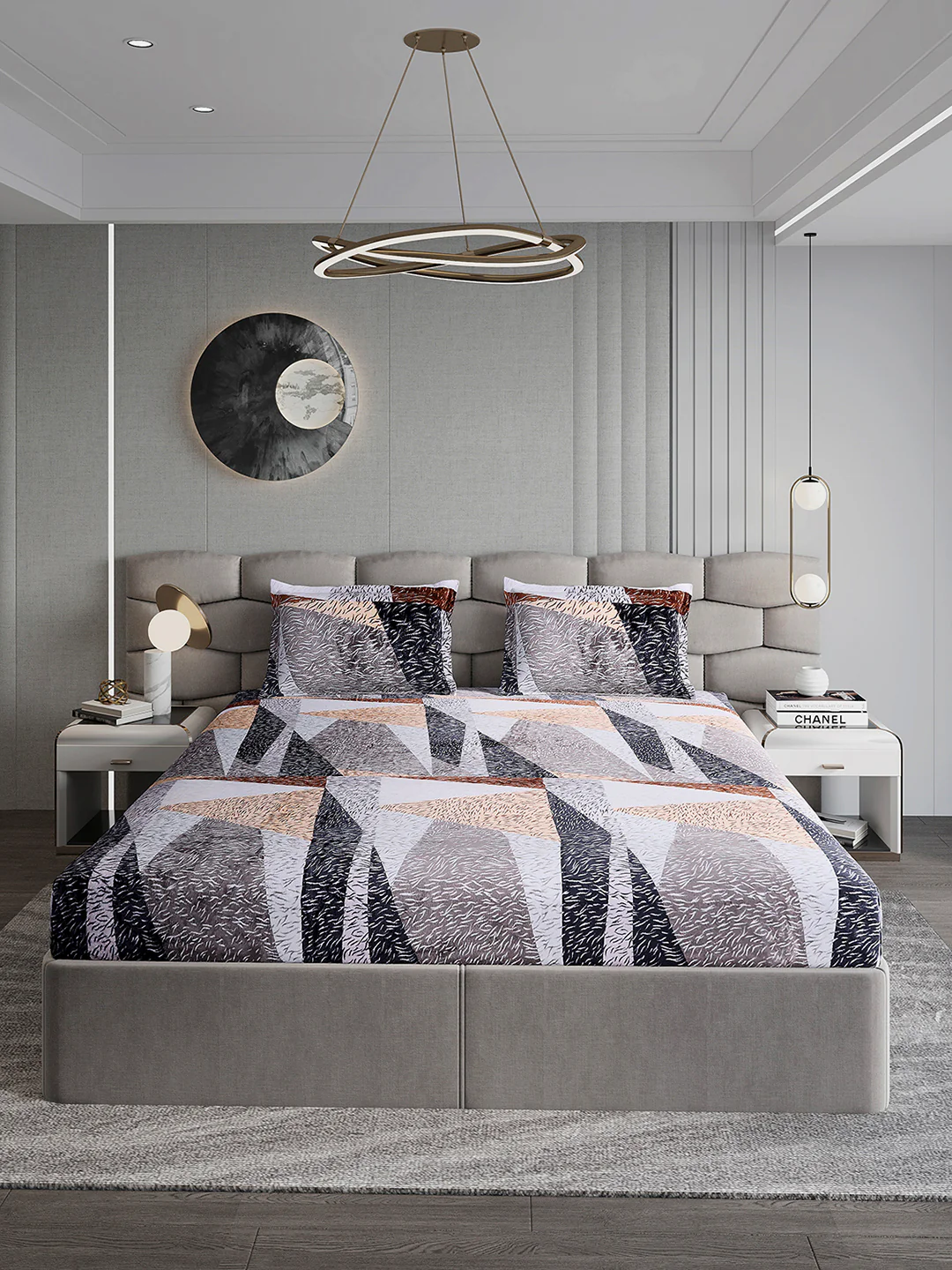 374 GSM 100% Polyester Double Bed 1 Bedsheet with 2 Pillow Cover (Impression) - Image 2