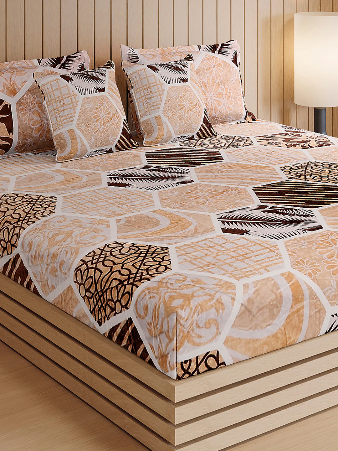 487 GSM 100% Polyester Double Bed 1 Bedsheet, 2 Pillow Cover & 2 Cushion Case (Pristine 4 Pcs Set)