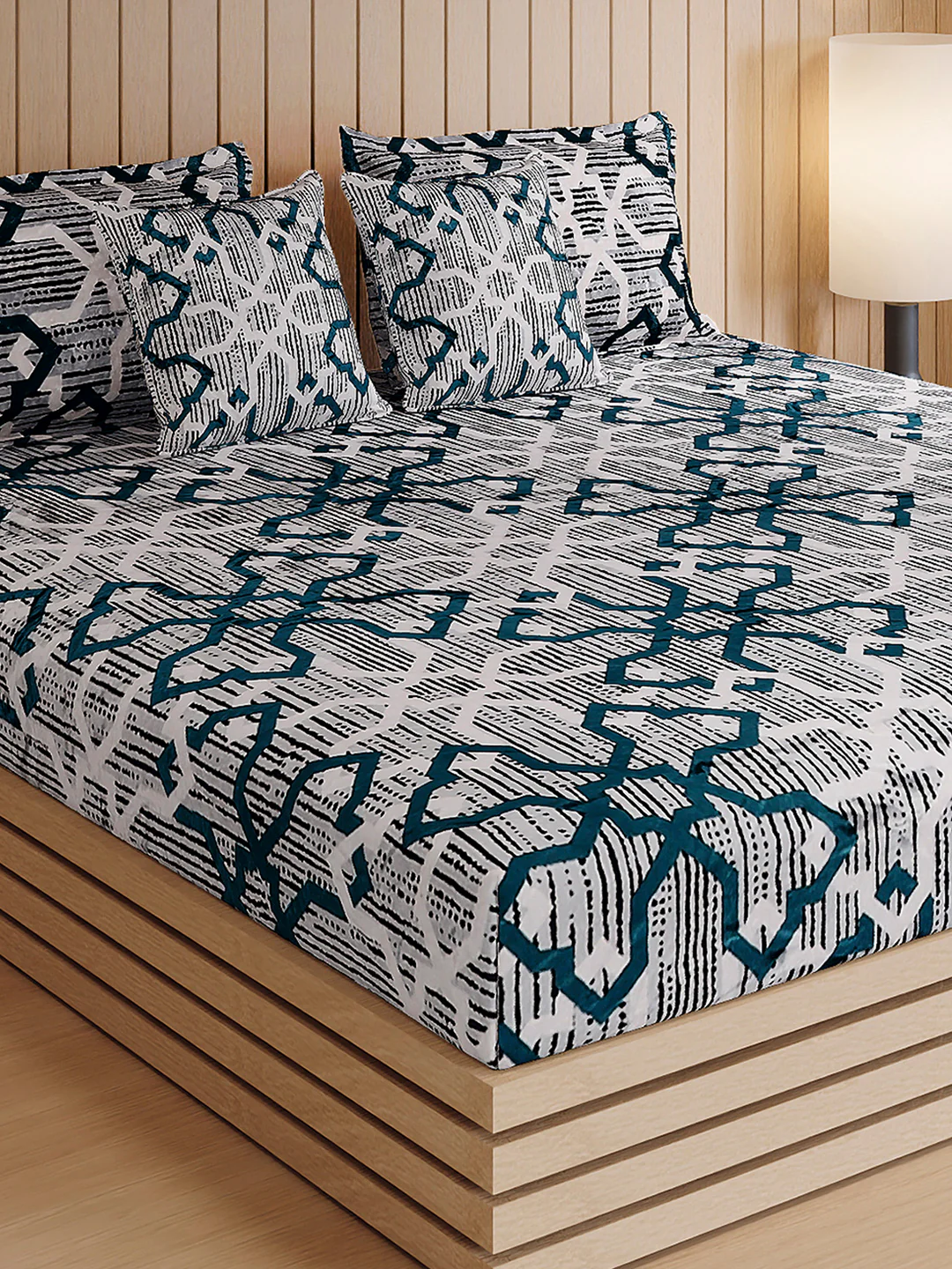 487 GSM 100% Polyester Double Bed 1 Bedsheet, 2 Pillow Cover & 2 Cushion Case (Pristine 4 Pcs Set)