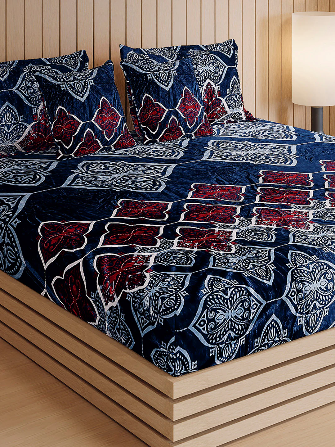 487 GSM 100% Polyester Double Bed 1 Bedsheet, 2 Pillow Cover & 2 Cushion Case (Pristine 4 Pcs Set)