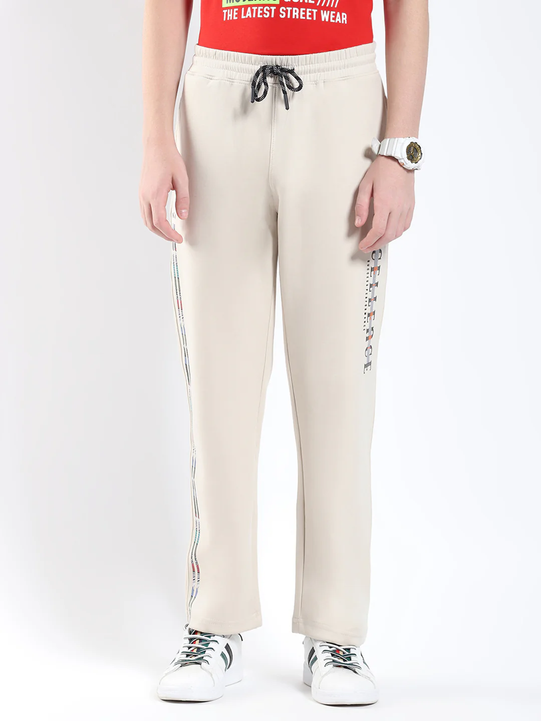 Boys Beige Printed Regular Fit Lower