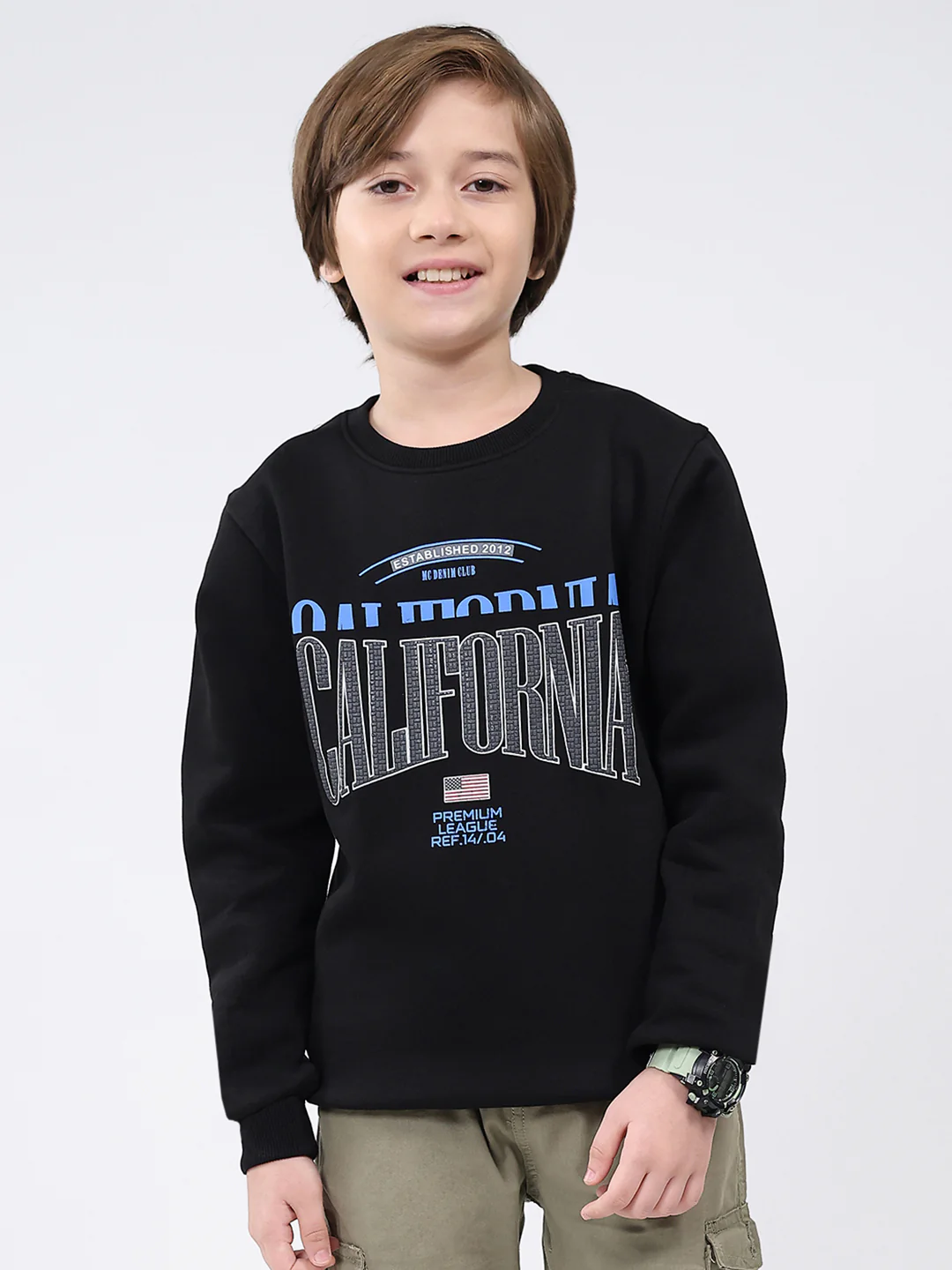 Boys Black Printed Round Neck Full Sleeve Sweatshirt