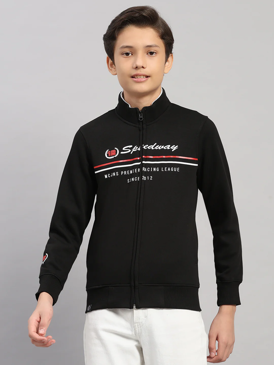 Boys Black Printed Turtle Neck Full Sleeve Sweatshirt