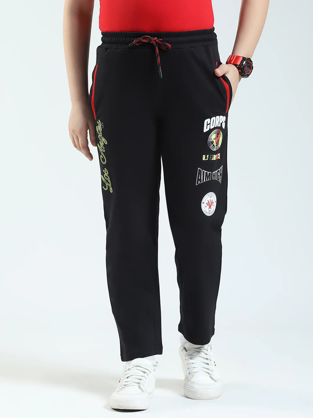 Boys Black Solid Regular Fit Lower