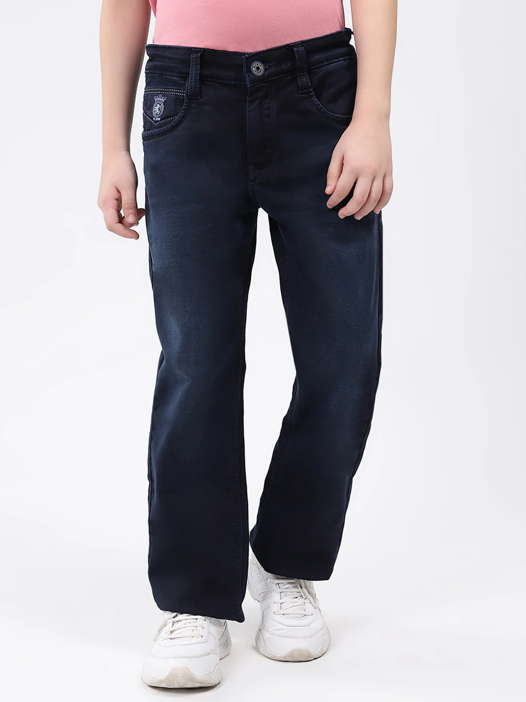 Boys Blue Solid Straight Fit Denim