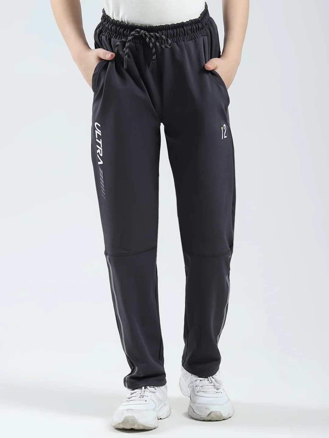 Boys Charcoal Printed Regular Fit Lower
