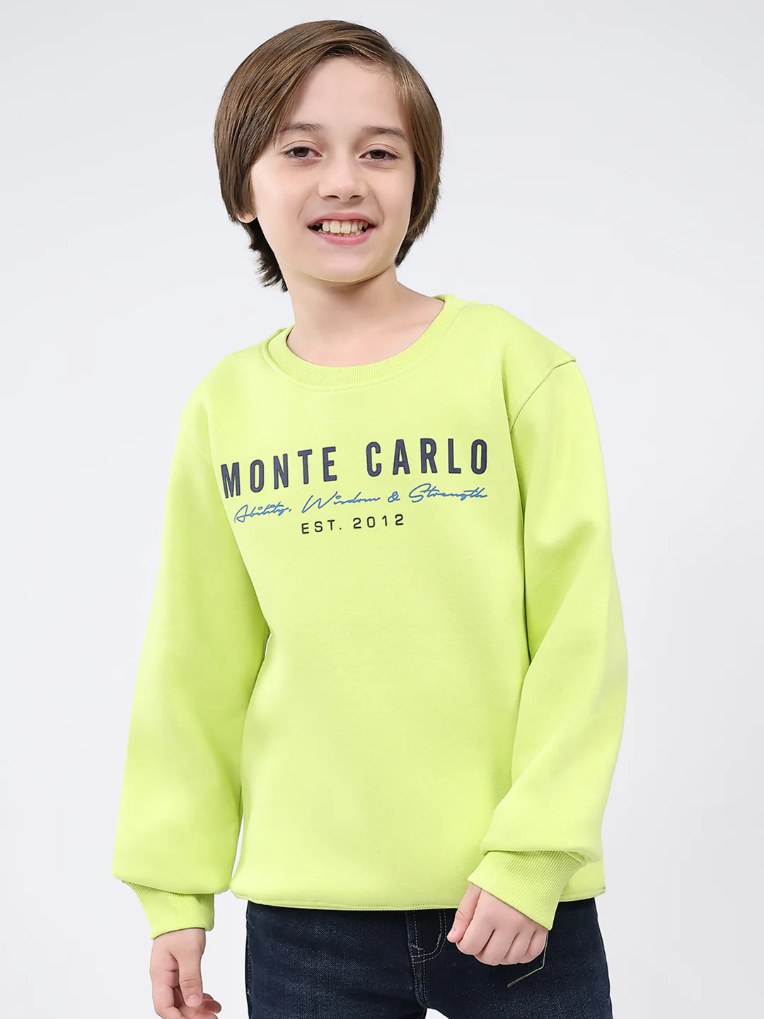 Boys Green Printed Round Neck Full Sleeve Sweatshirt
