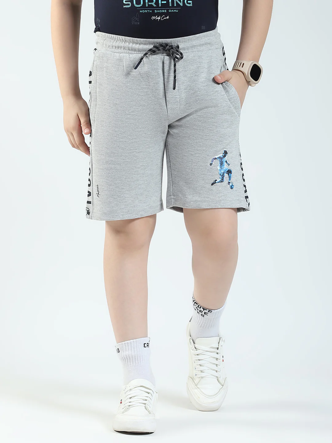 Boys Grey Printed Regular Fit Bermuda