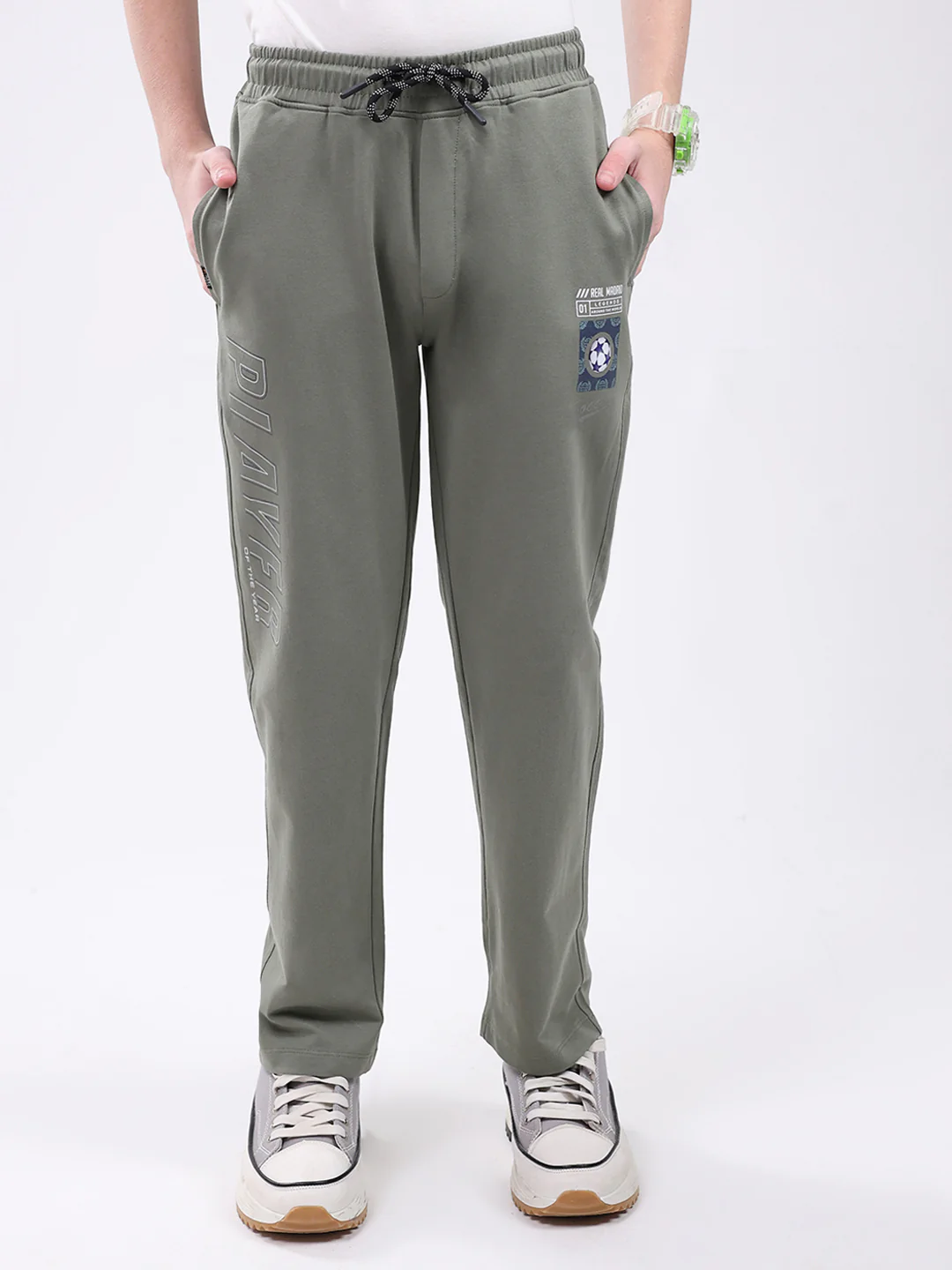 Boys Grey Printed Regular Fit Lower