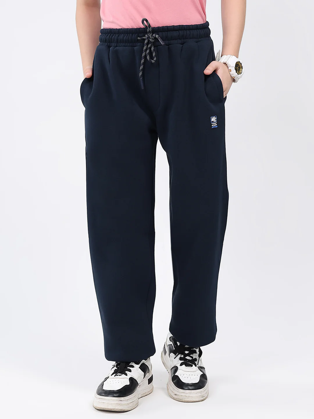 Boys Navy Blue Solid Regular Fit Lower