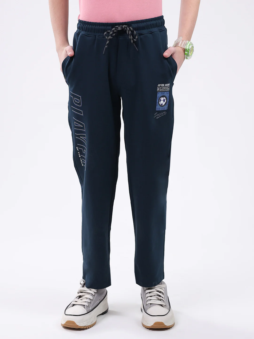 Boys Teal Blue Printed Regular Fit Lower