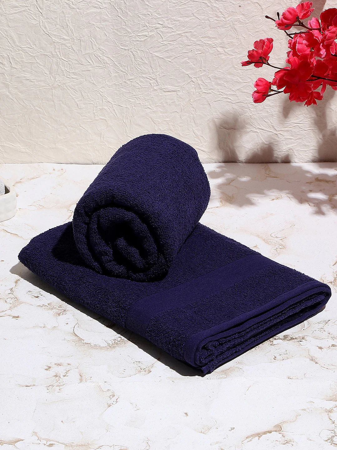 Dark Blue Cotton Solid 380 GSM Bath Towel 2Pc Set (Albella)