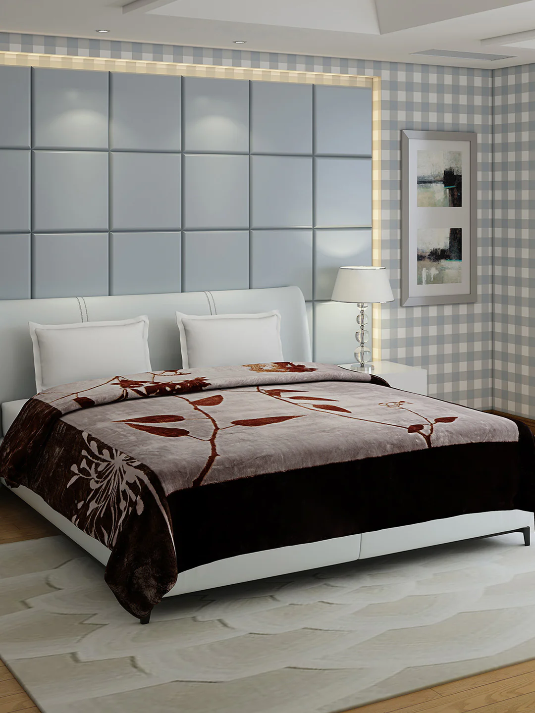 Floral Print Double Bed 947 GSM Blanket for Heavy Winter -2 Ply (Weight 5 kg)