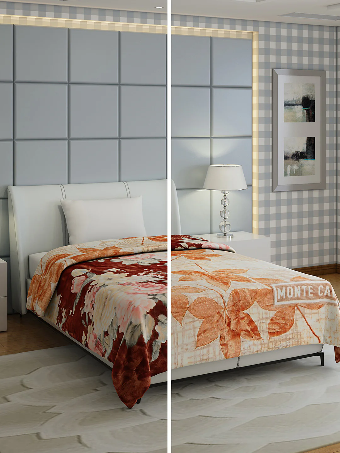 Floral Print Single Bed 852 GSM Blanket for Heavy Winter -2 Ply (Weight 3 kg)