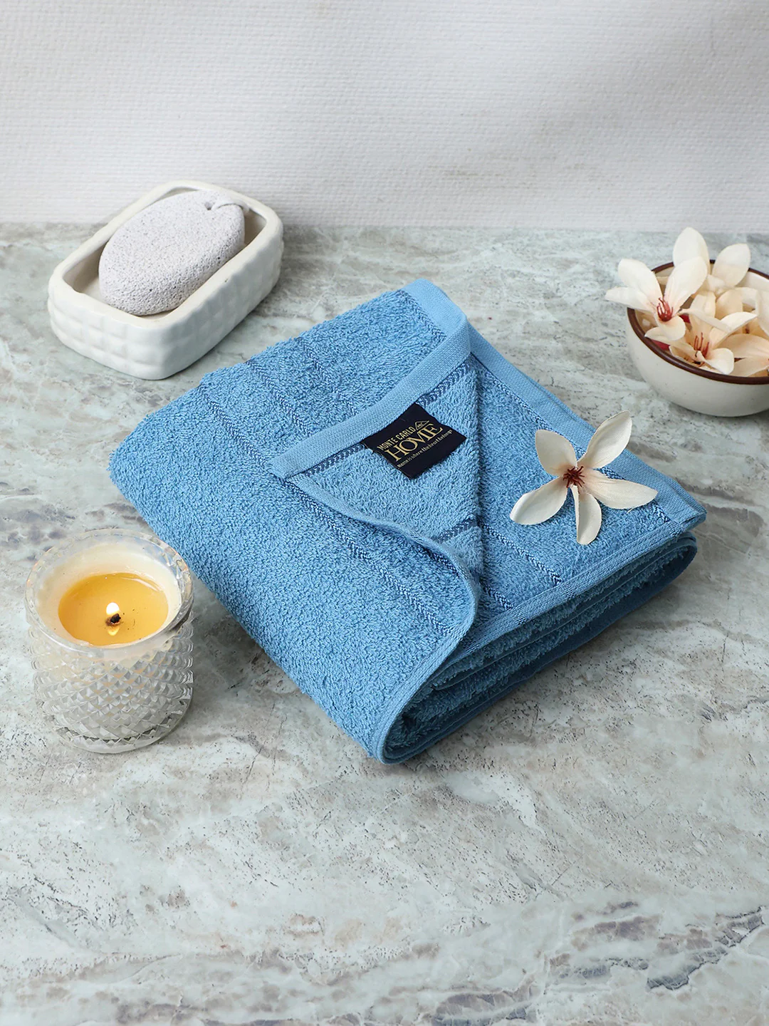Light Blue Cotton Solid 350 GSM Bath Towel (Soho)