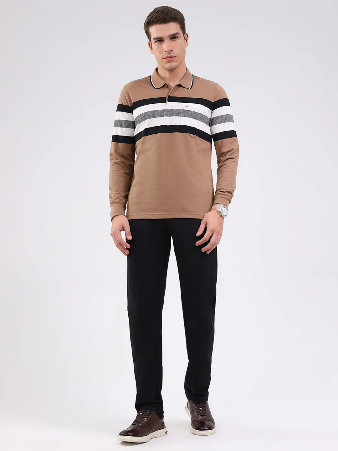 Men Beige Solid Collar Full Sleeve Winter Tracksuit