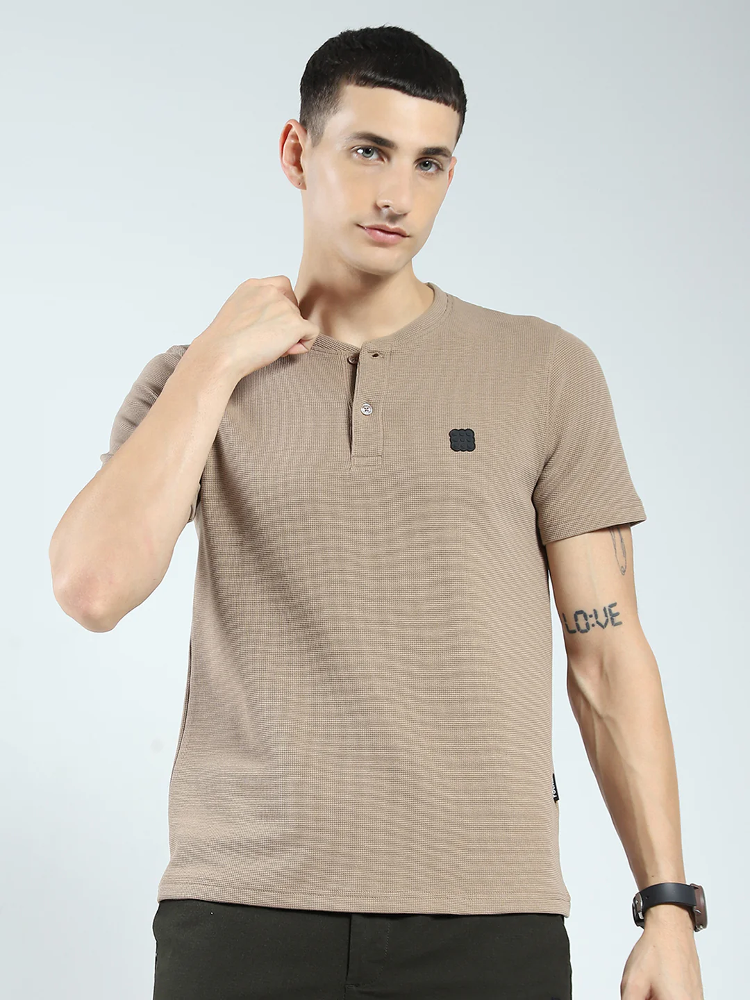 Rock.it Men Beige Solid Round Neck Half Sleeve T-Shirt