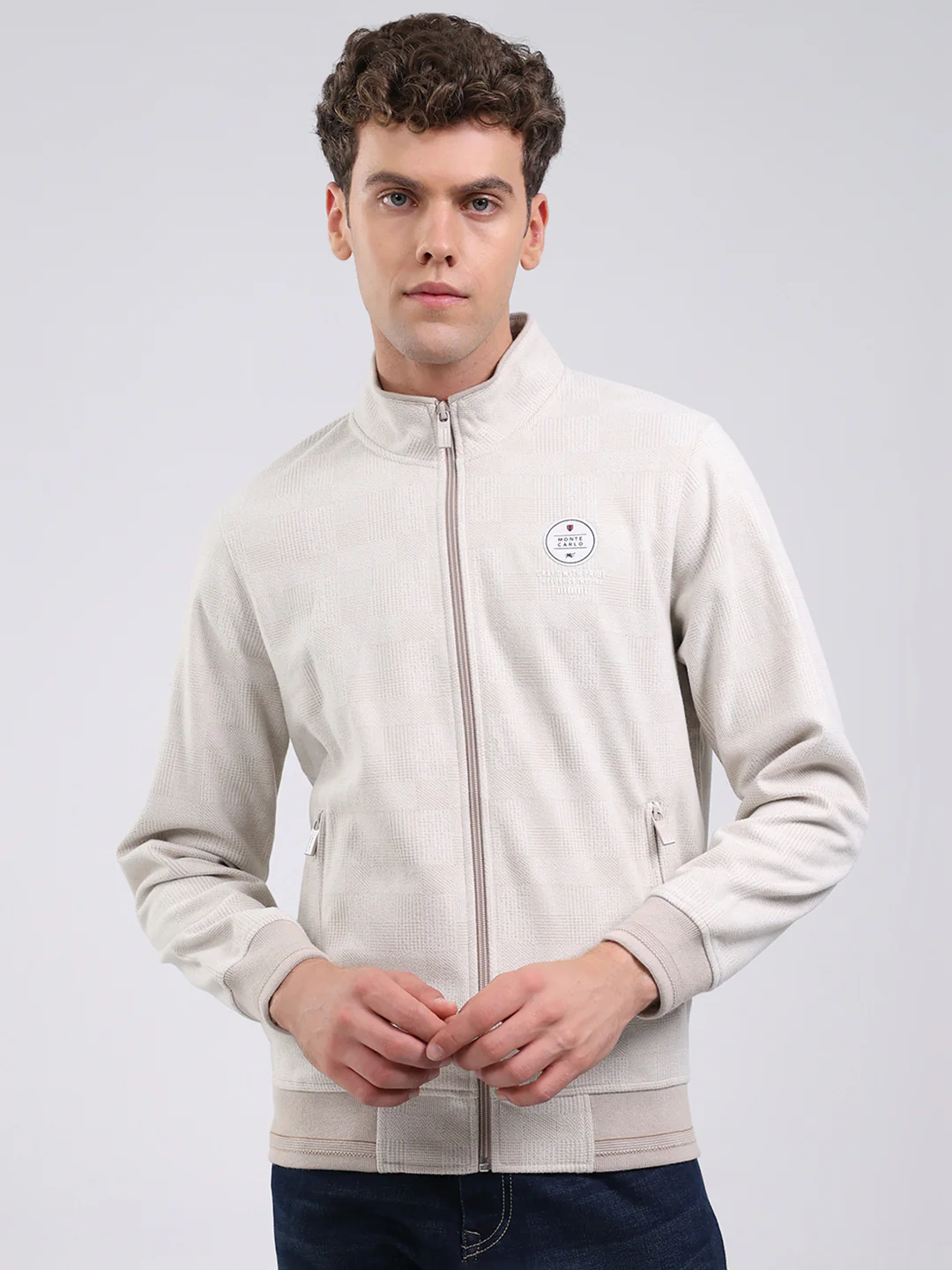 Men Beige Ultra Warm Collar Sweatshirt - Anti-Pilling Fabric