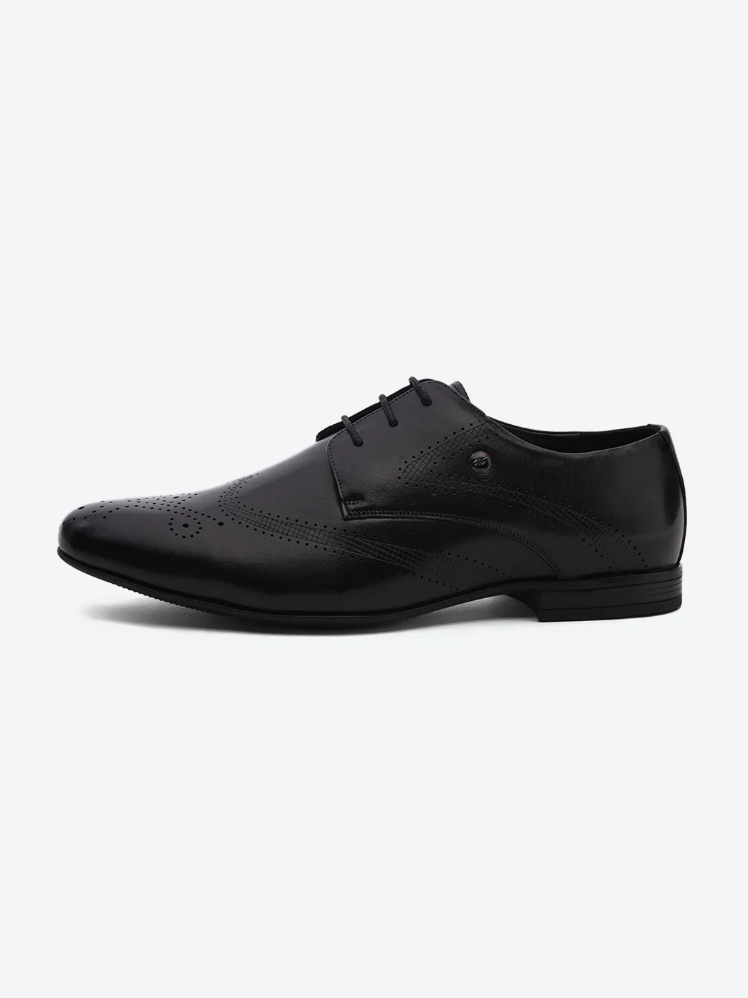 Men Black Lace Up Leather Formal Derby - Image 4