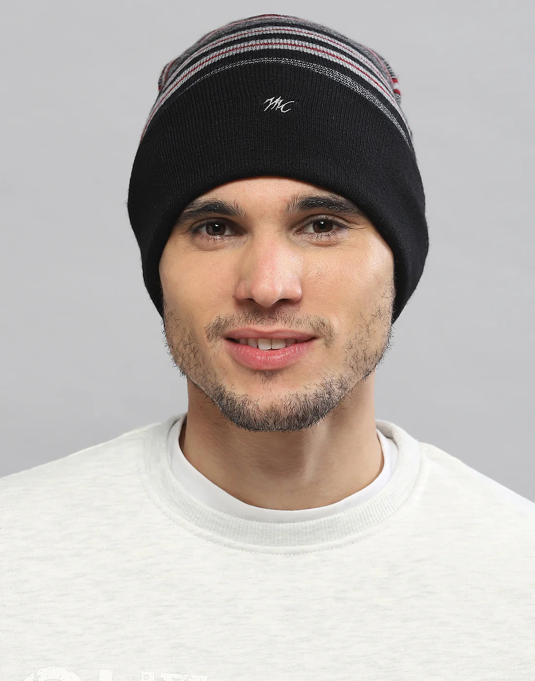 Men Black Printed Pure Wool Cap