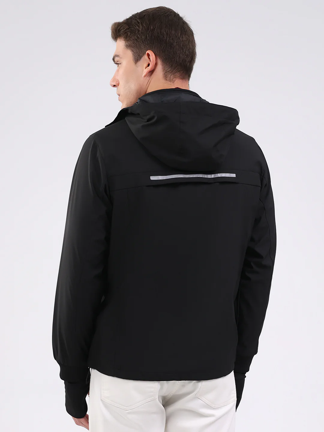 Men Black Solid Hooded Full Sleeve Jacket - Image 5