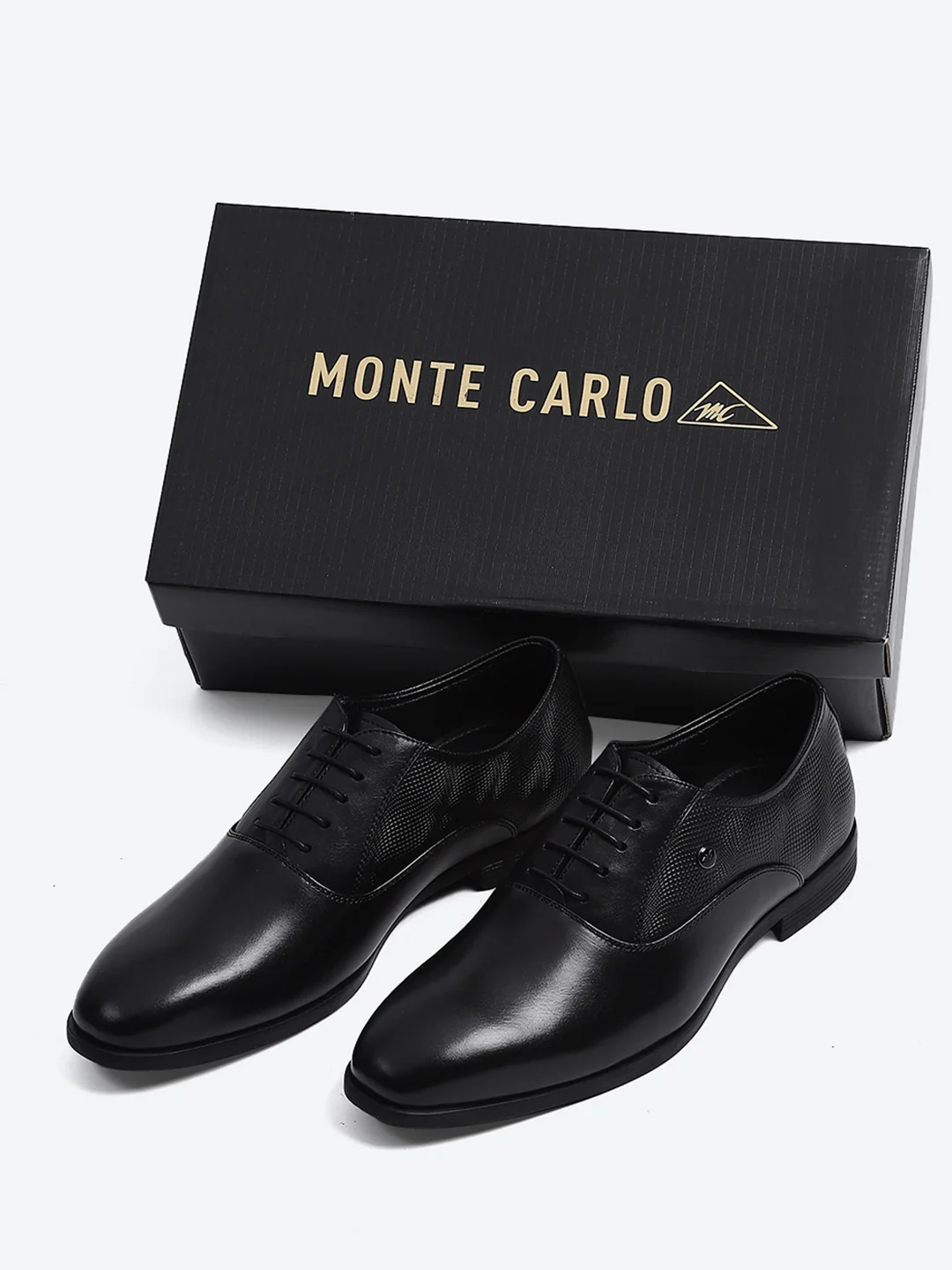 Men Black Solid Lace Up Genuine Leather Formal Oxfords