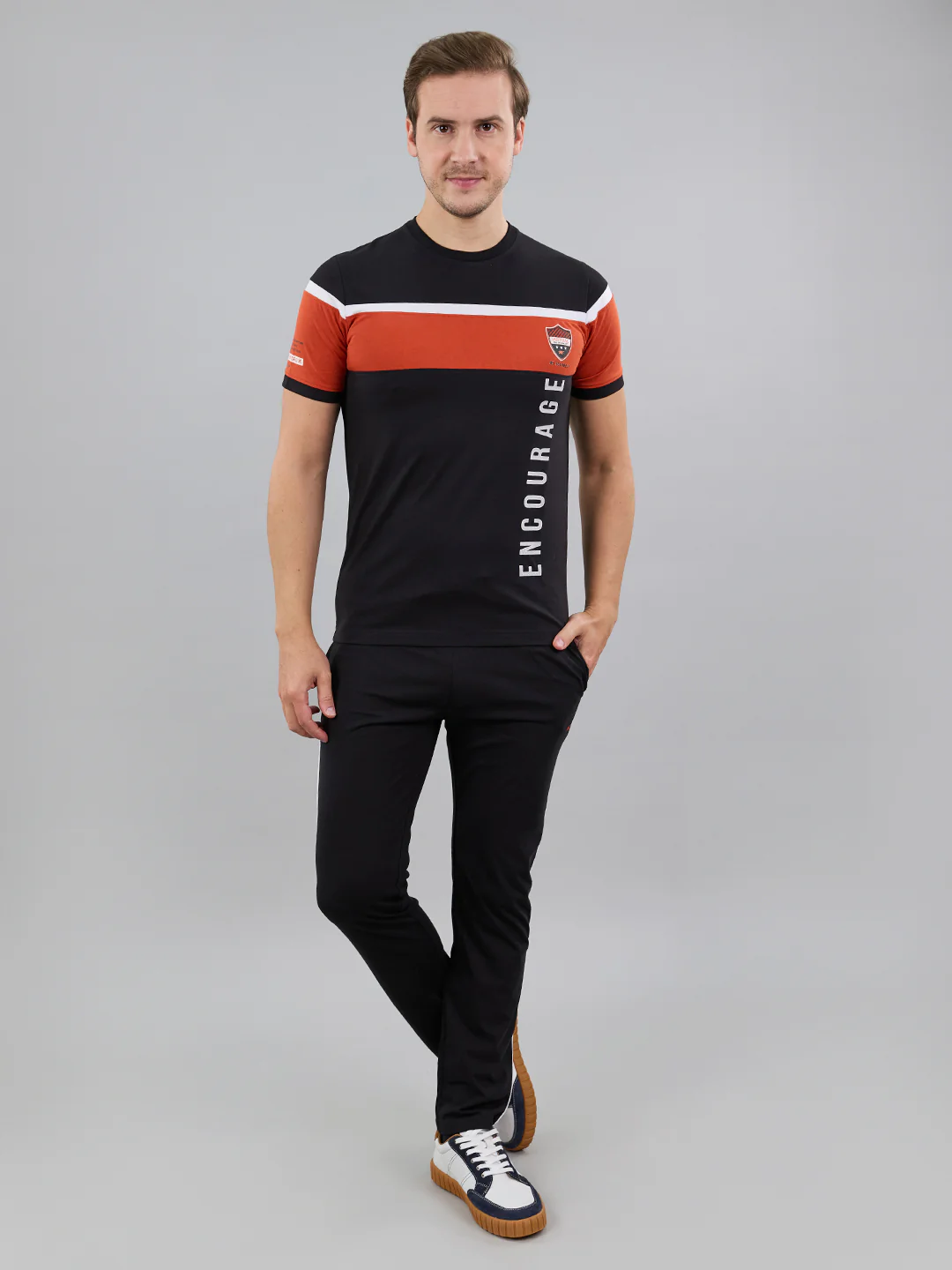 Men Black Solid Round Neck Half Sleeve Lower Set