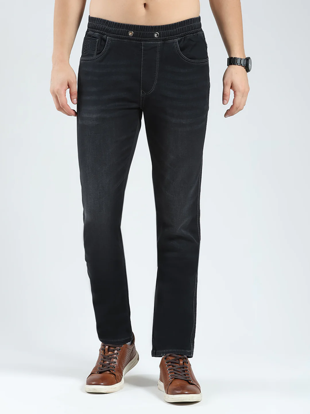 Men Black Solid Slim Fit Denim