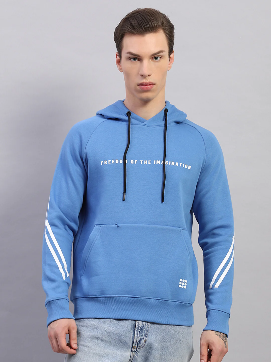 Rock.it Men Blue Printed Hooded Full Sleeve Sweatshirt